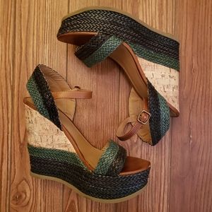 Mossimo Size 11 Cork Wedge Blue Braided Sandals